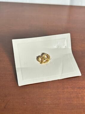 Tiny Vintage Gold Tone Pretzel Pin Mini Tie Tack Lapel Scarf Pin Food Jewelry